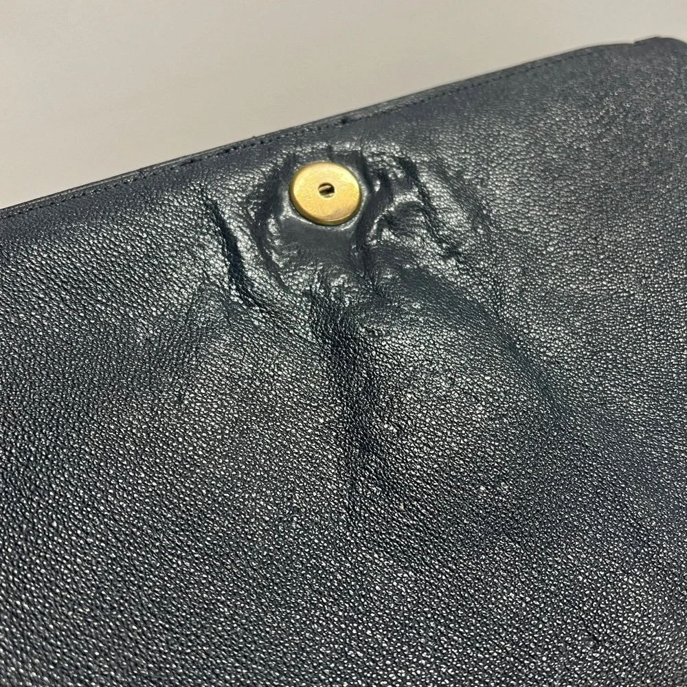 Charcoal Black Pebbled Leather Clutch Bag with Back Hand Strap